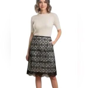 Anthropologie Postage stamp Lace Overlay  Lace Pencil Skirt Black Size 10